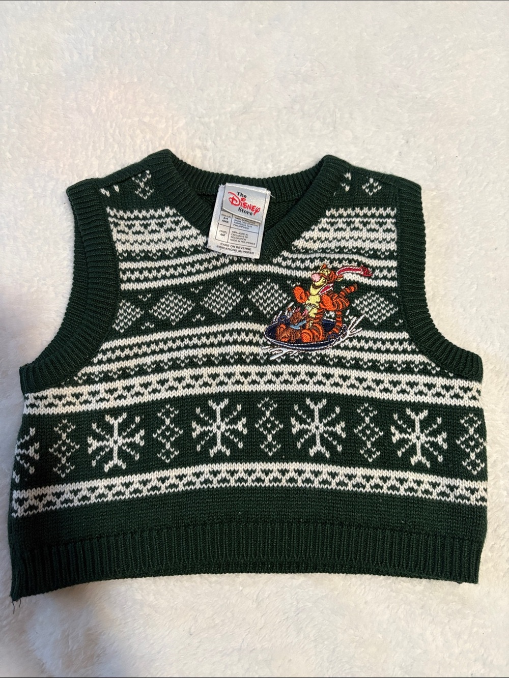 Disney Green & White Tigger Sled Knit Vest